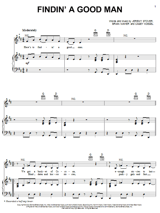 Download Danielle Peck Findin' A Good Man Sheet Music and learn how to play Piano, Vocal & Guitar (Right-Hand Melody) PDF digital score in minutes