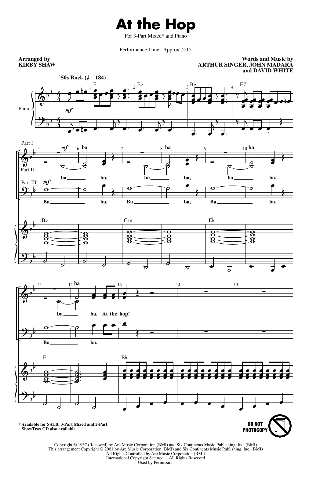 Download Danny & The Juniors At The Hop (arr. Kirby Shaw) Sheet Music and learn how to play 2-Part Choir PDF digital score in minutes