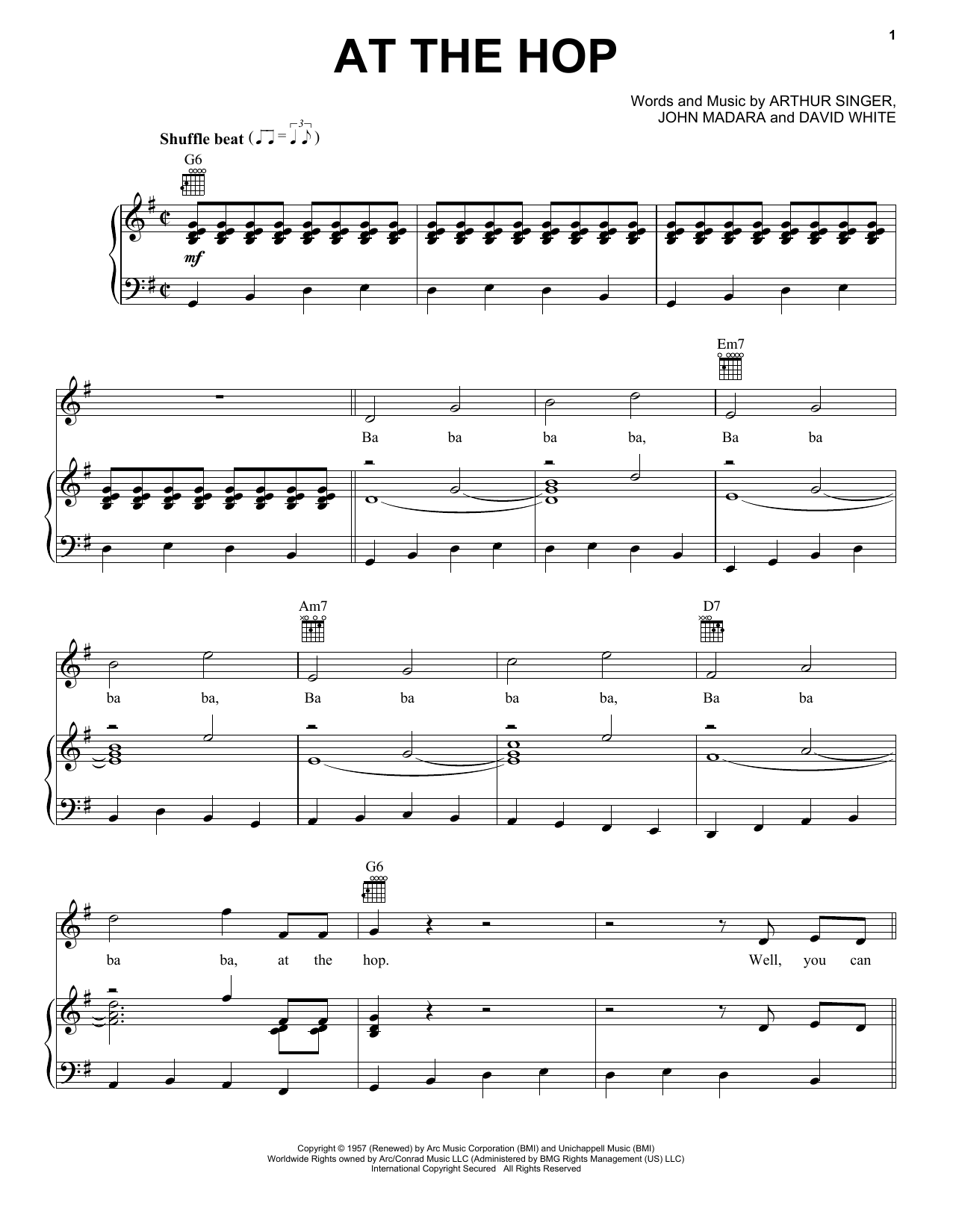 Download Danny & The Juniors At The Hop Sheet Music and learn how to play Piano, Vocal & Guitar (Right-Hand Melody) PDF digital score in minutes