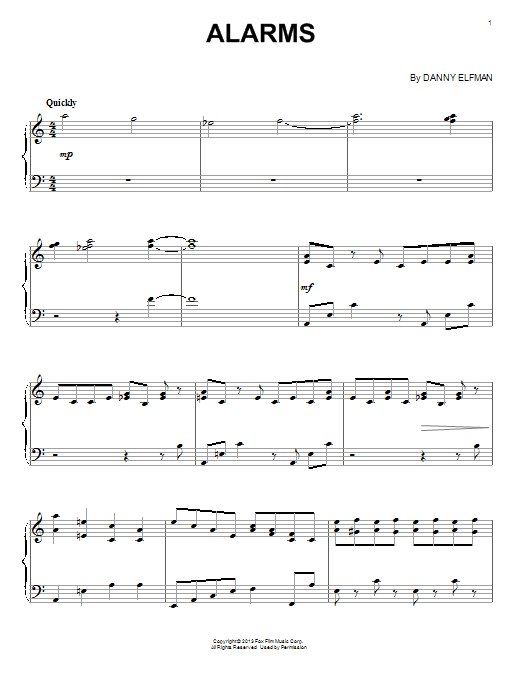 Download Danny Elfman Alarms Sheet Music and learn how to play Piano PDF digital score in minutes