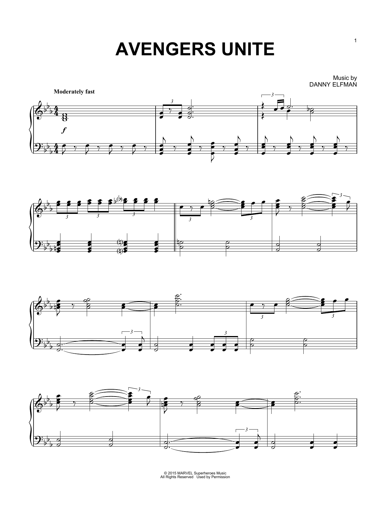 Download Danny Elfman Avengers Unite (from Avengers: Age Of Ultron) Sheet Music and learn how to play Big Note Piano PDF digital score in minutes
