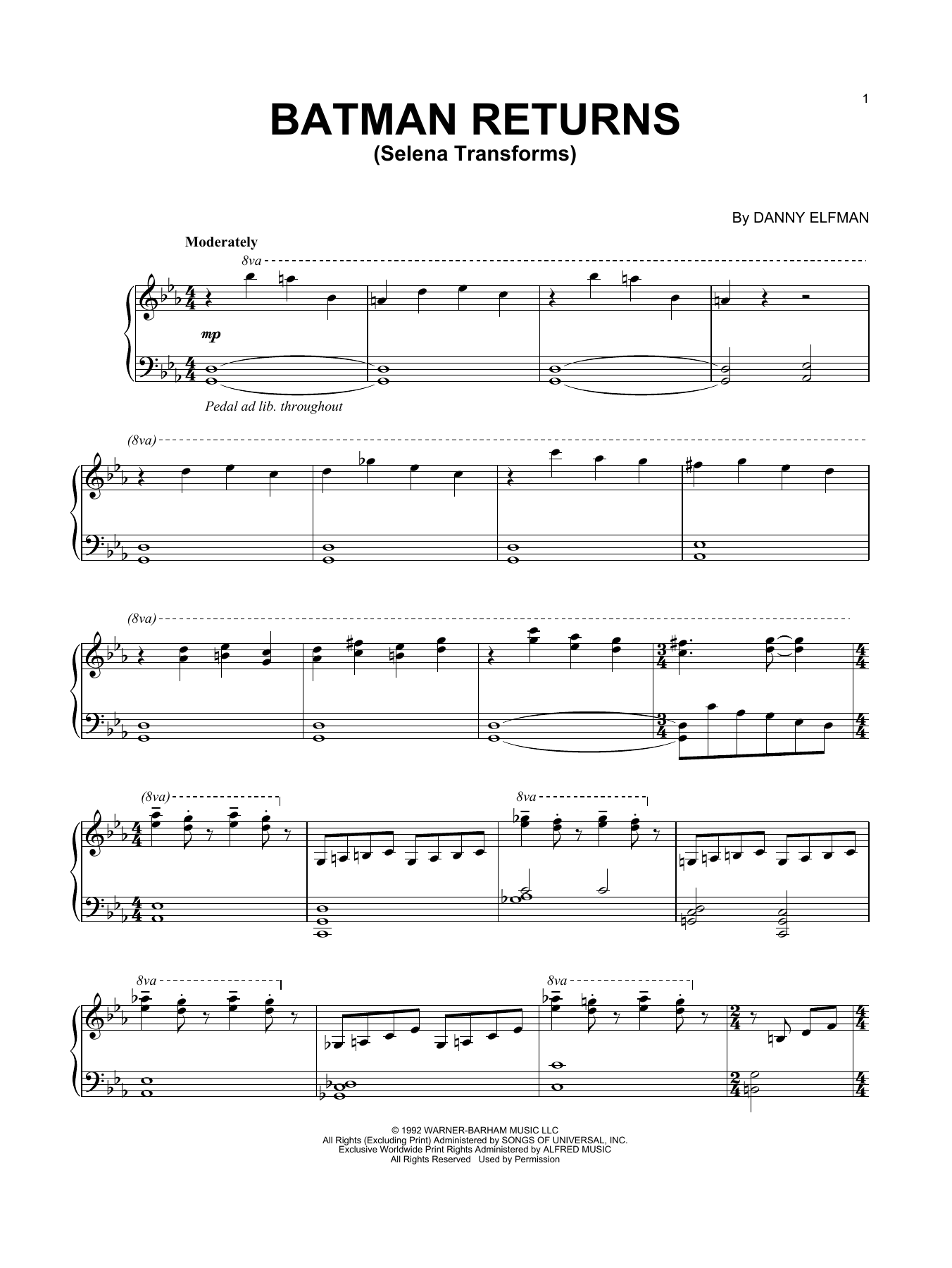 Download Danny Elfman Batman Returns (Selena Transforms) Sheet Music and learn how to play Piano Solo PDF digital score in minutes