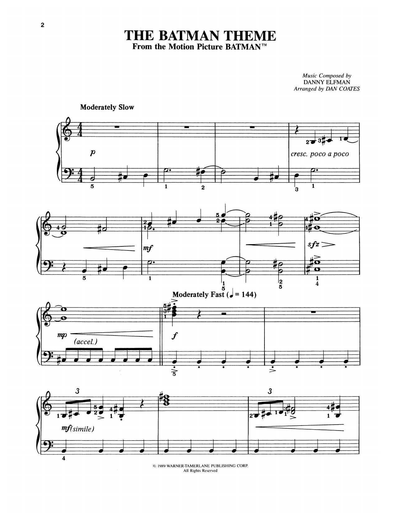 Download Danny Elfman Batman Theme (from Batman) (arr. Dan Coates) Sheet Music and learn how to play Easy Piano PDF digital score in minutes