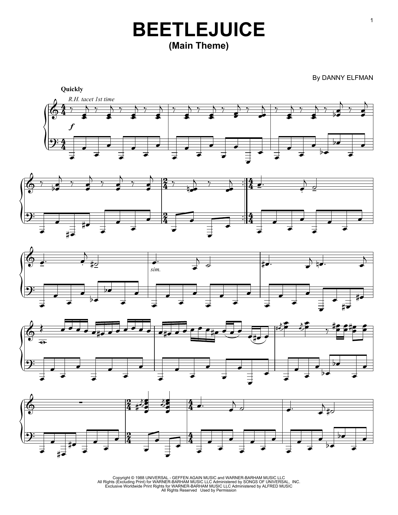 Download Danny Elfman Beetlejuice Sheet Music and learn how to play Beginner Piano PDF digital score in minutes