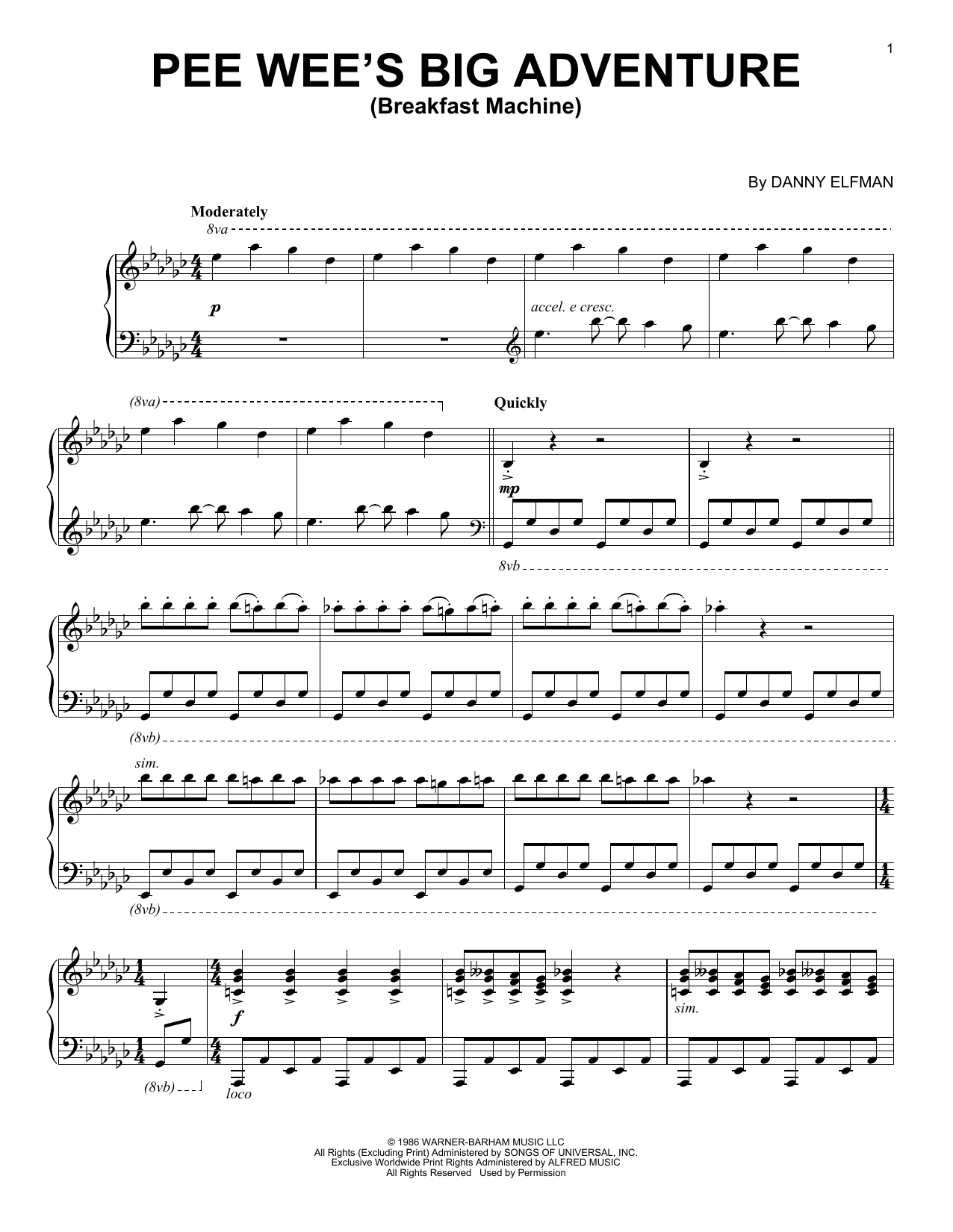 Download Danny Elfman Breakfast Machine (from Pee-wee's Big Adventure) Sheet Music and learn how to play Piano Solo PDF digital score in minutes