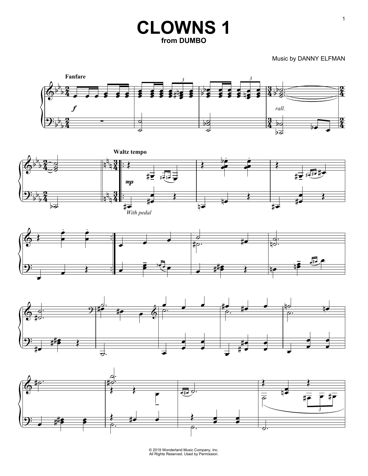 Download Danny Elfman Clowns 1 (from the Motion Picture Dumbo) Sheet Music and learn how to play Piano Solo PDF digital score in minutes