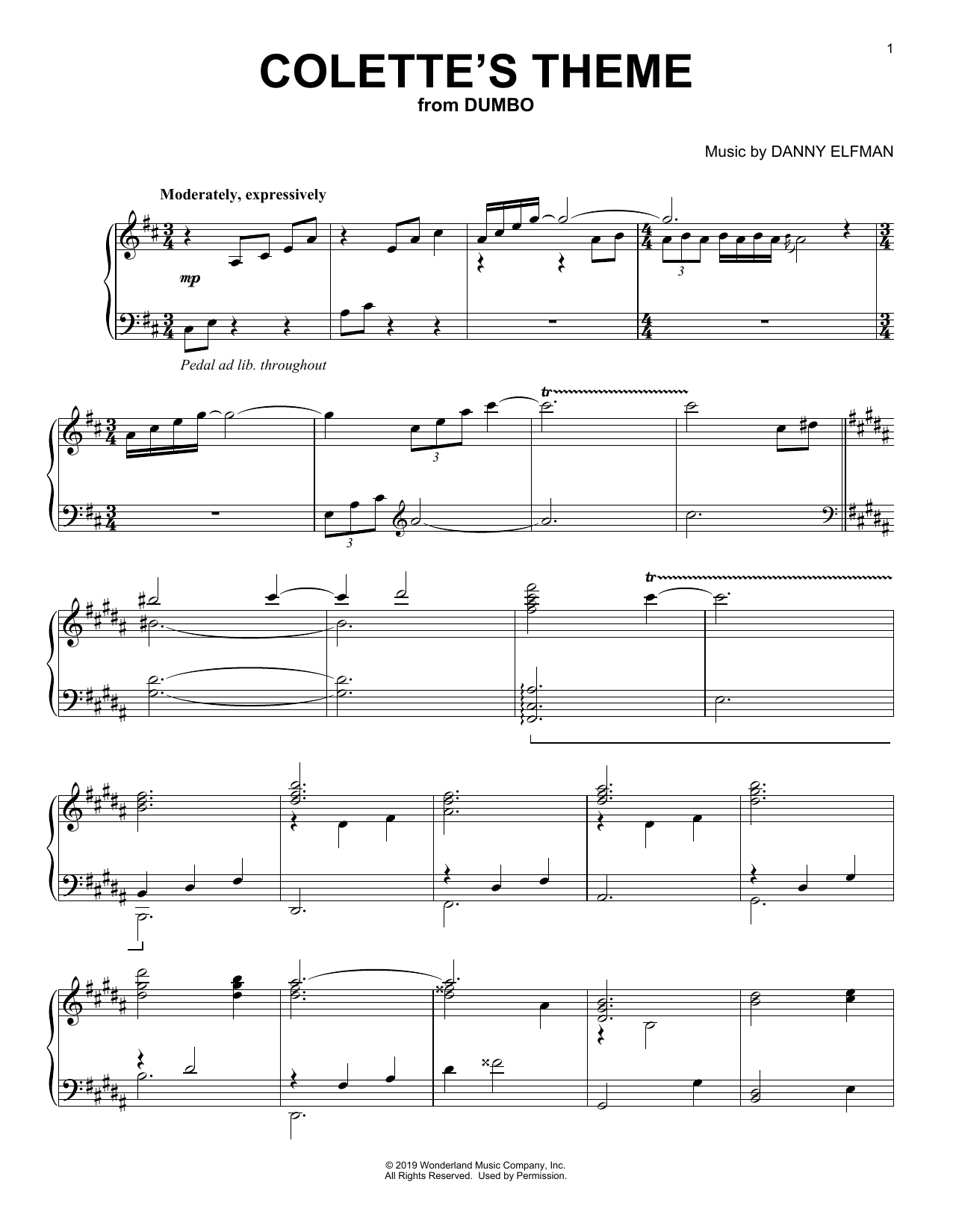 Download Danny Elfman Colette's Theme (from the Motion Picture Dumbo) Sheet Music and learn how to play Piano Solo PDF digital score in minutes