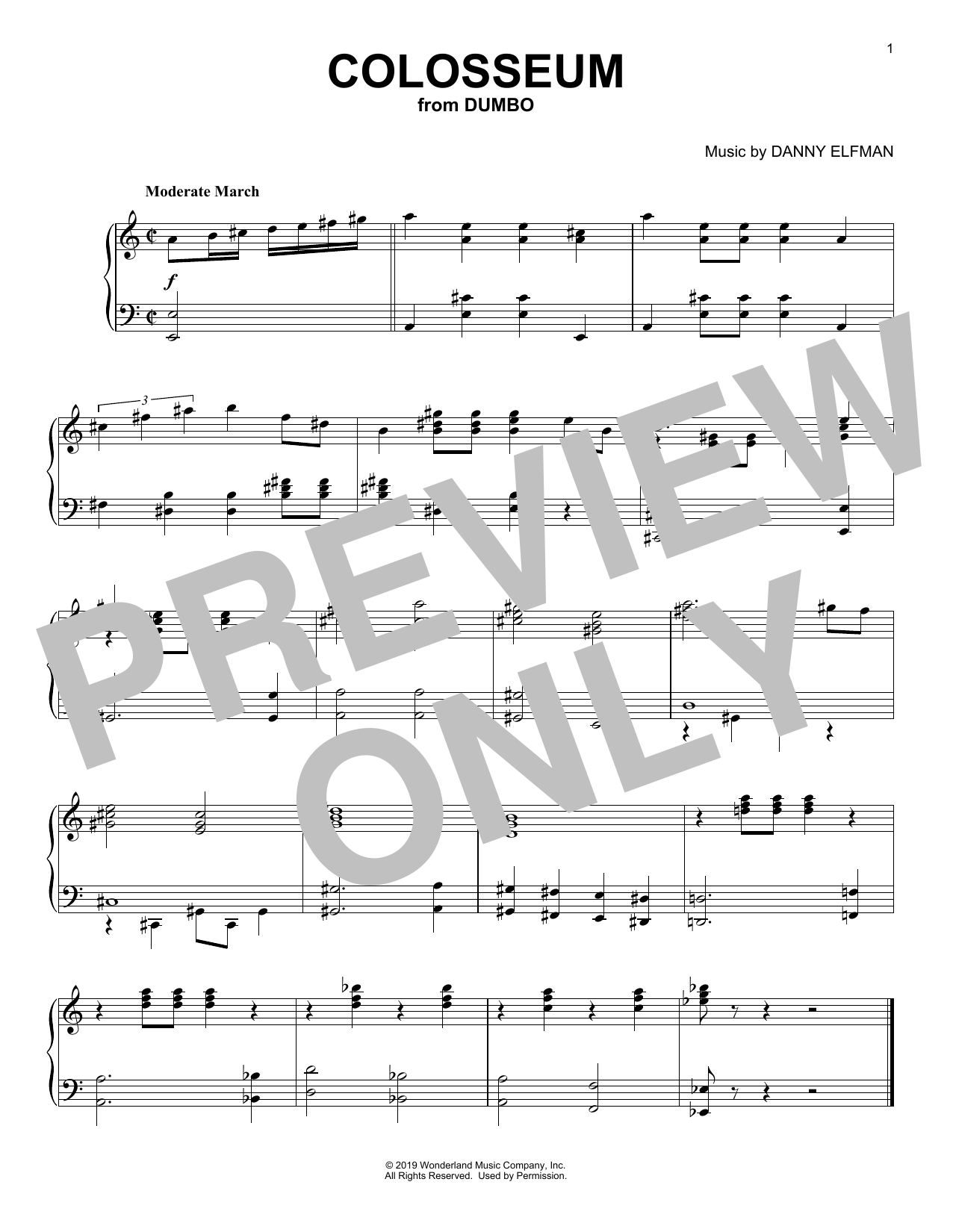 Download Danny Elfman Colosseum (from the Motion Picture Dumbo) Sheet Music and learn how to play Piano Solo PDF digital score in minutes