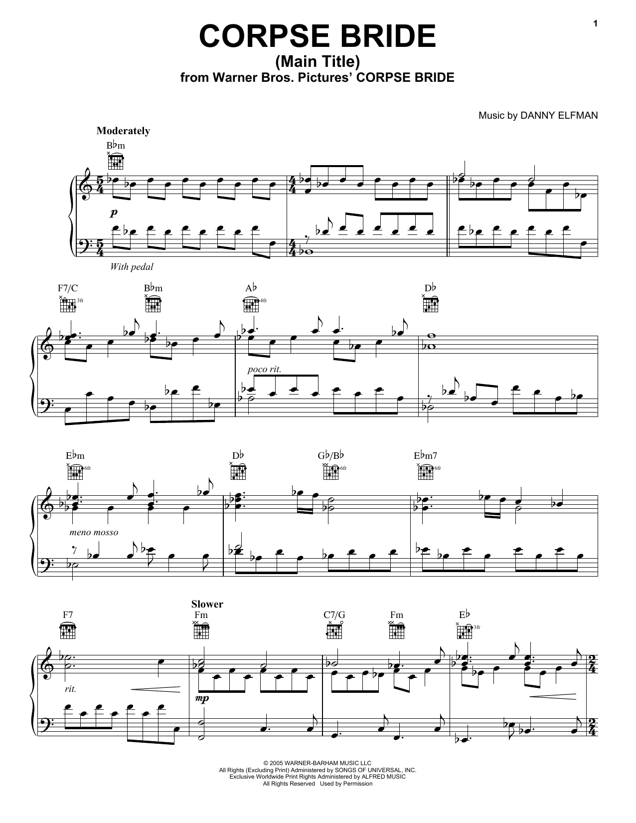 Download Danny Elfman Corpse Bride (Main Title) Sheet Music and learn how to play Piano PDF digital score in minutes