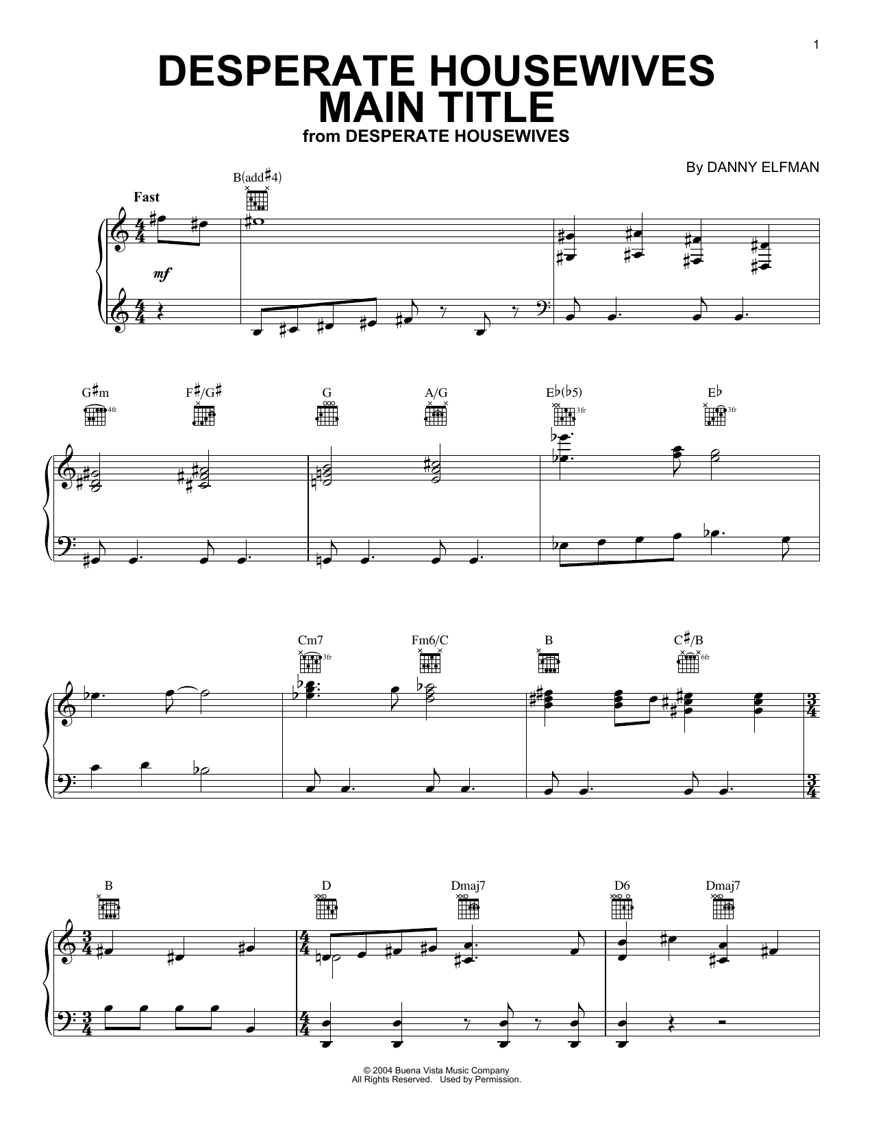 Download Danny Elfman Desperate Housewives Main Title Sheet Music and learn how to play Piano PDF digital score in minutes