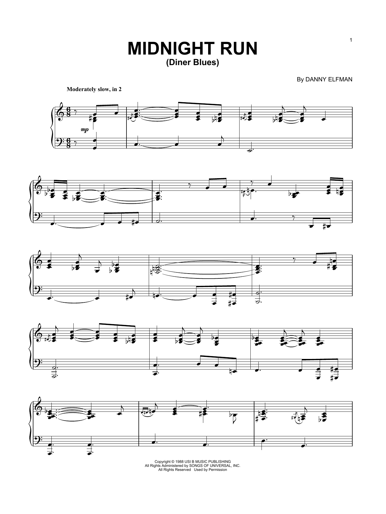 Download Danny Elfman Diner Blues Sheet Music and learn how to play Piano Solo PDF digital score in minutes