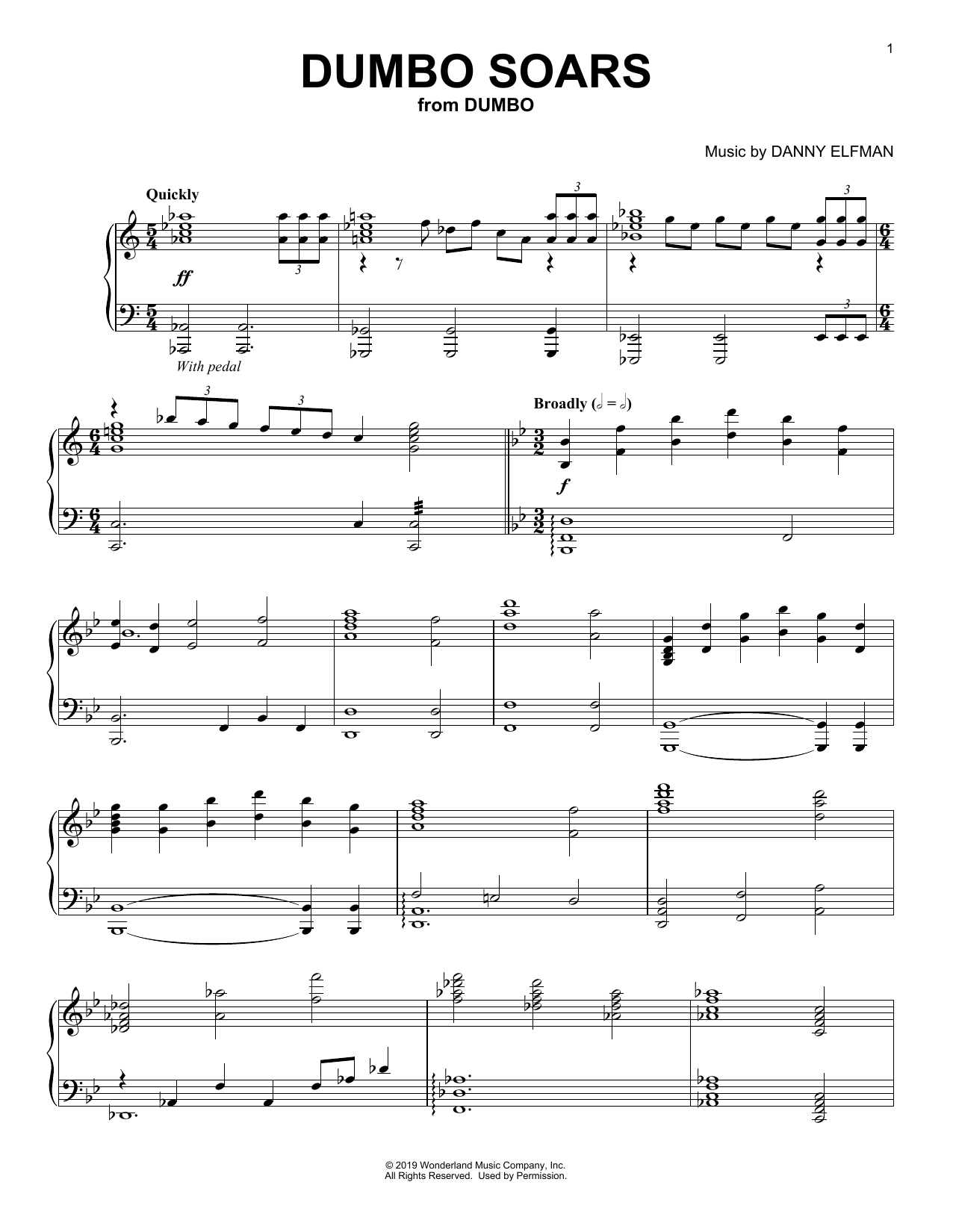 Download Danny Elfman Dumbo Soars (from the Motion Picture Dumbo) Sheet Music and learn how to play Piano Solo PDF digital score in minutes