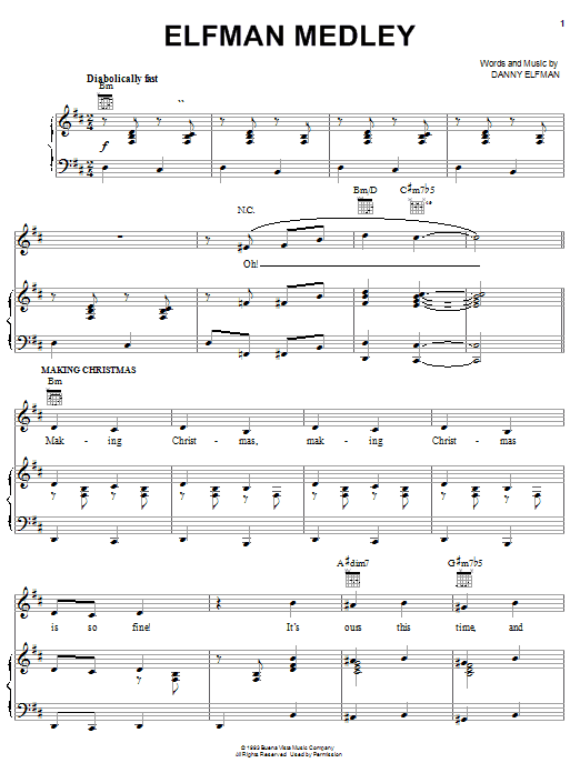 Download Danny Elfman Elfman Medley Sheet Music and learn how to play Piano, Vocal & Guitar (Right-Hand Melody) PDF digital score in minutes