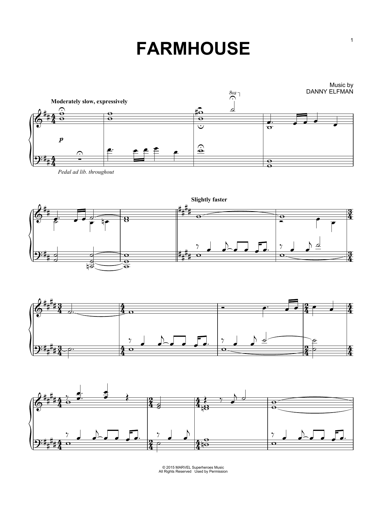 Download Danny Elfman Farmhouse (from Avengers: Age of Ultron) Sheet Music and learn how to play Piano PDF digital score in minutes