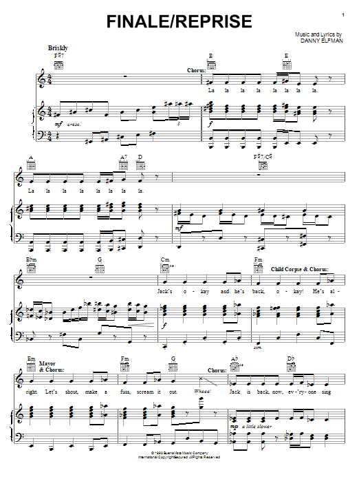 Download Danny Elfman Finale/Reprise Sheet Music and learn how to play Piano (Big Notes) PDF digital score in minutes