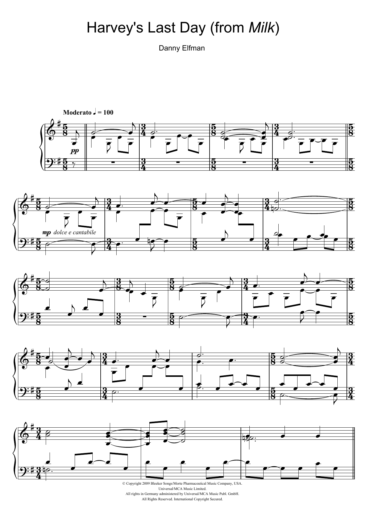 Download Danny Elfman Harvey's Last Day (from Milk) Sheet Music and learn how to play Piano PDF digital score in minutes