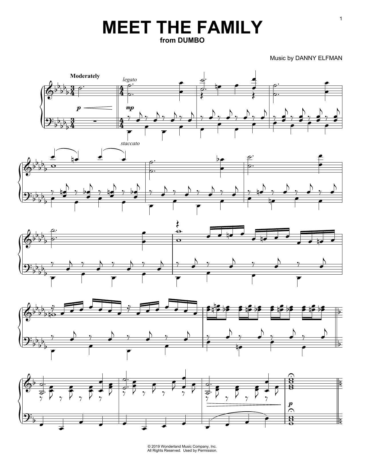 Download Danny Elfman Meet The Family (from the Motion Picture Dumbo) Sheet Music and learn how to play Piano Solo PDF digital score in minutes