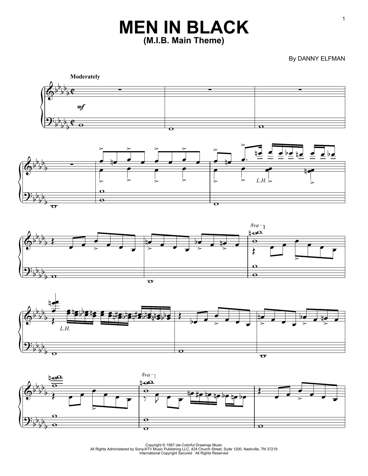 Download Danny Elfman M.I.B. Main Theme Sheet Music and learn how to play Piano Solo PDF digital score in minutes