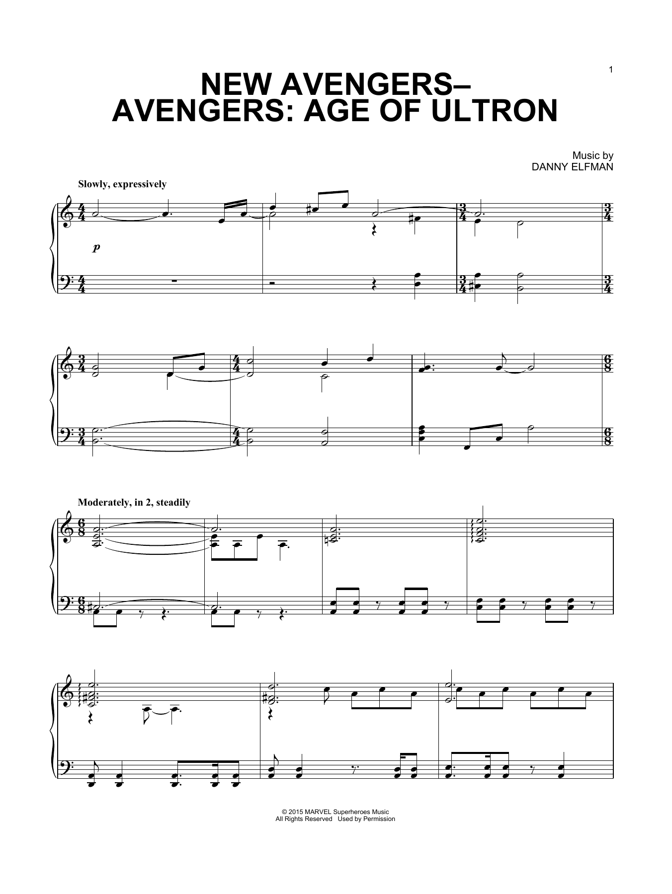 Download Danny Elfman New Avengers-Avengers: Age Of Ultron Sheet Music and learn how to play Piano PDF digital score in minutes