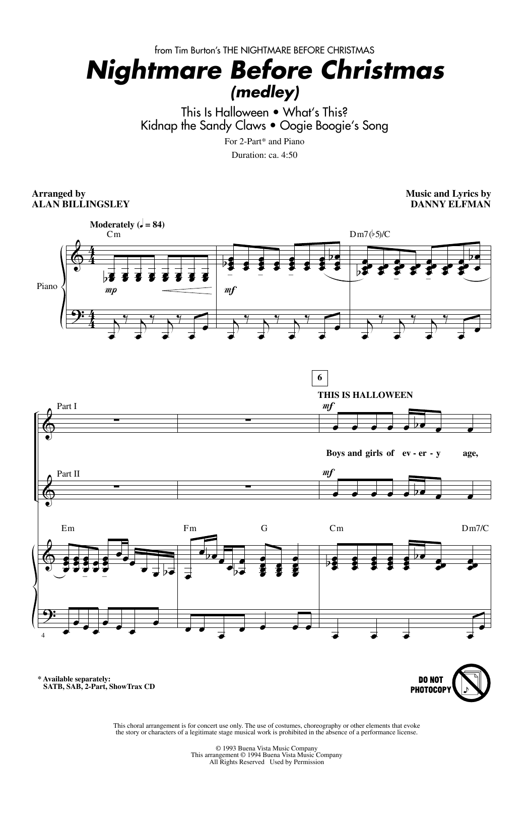 Download Alan Billingsley Nightmare Before Christmas (Medley) Sheet Music and learn how to play SAB PDF digital score in minutes