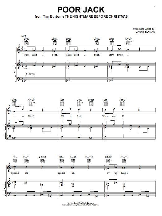 Download Danny Elfman Poor Jack Sheet Music and learn how to play Piano, Vocal & Guitar (Right-Hand Melody) PDF digital score in minutes