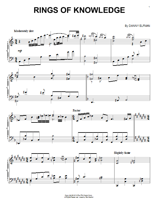 Download Danny Elfman Rings Of Knowledge Sheet Music and learn how to play Piano PDF digital score in minutes