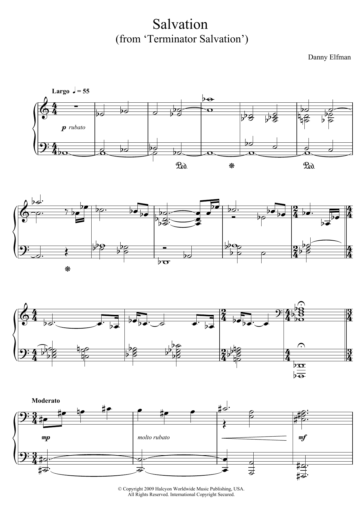 Download Danny Elfman Salvation (from Terminator Salvation) Sheet Music and learn how to play Piano PDF digital score in minutes