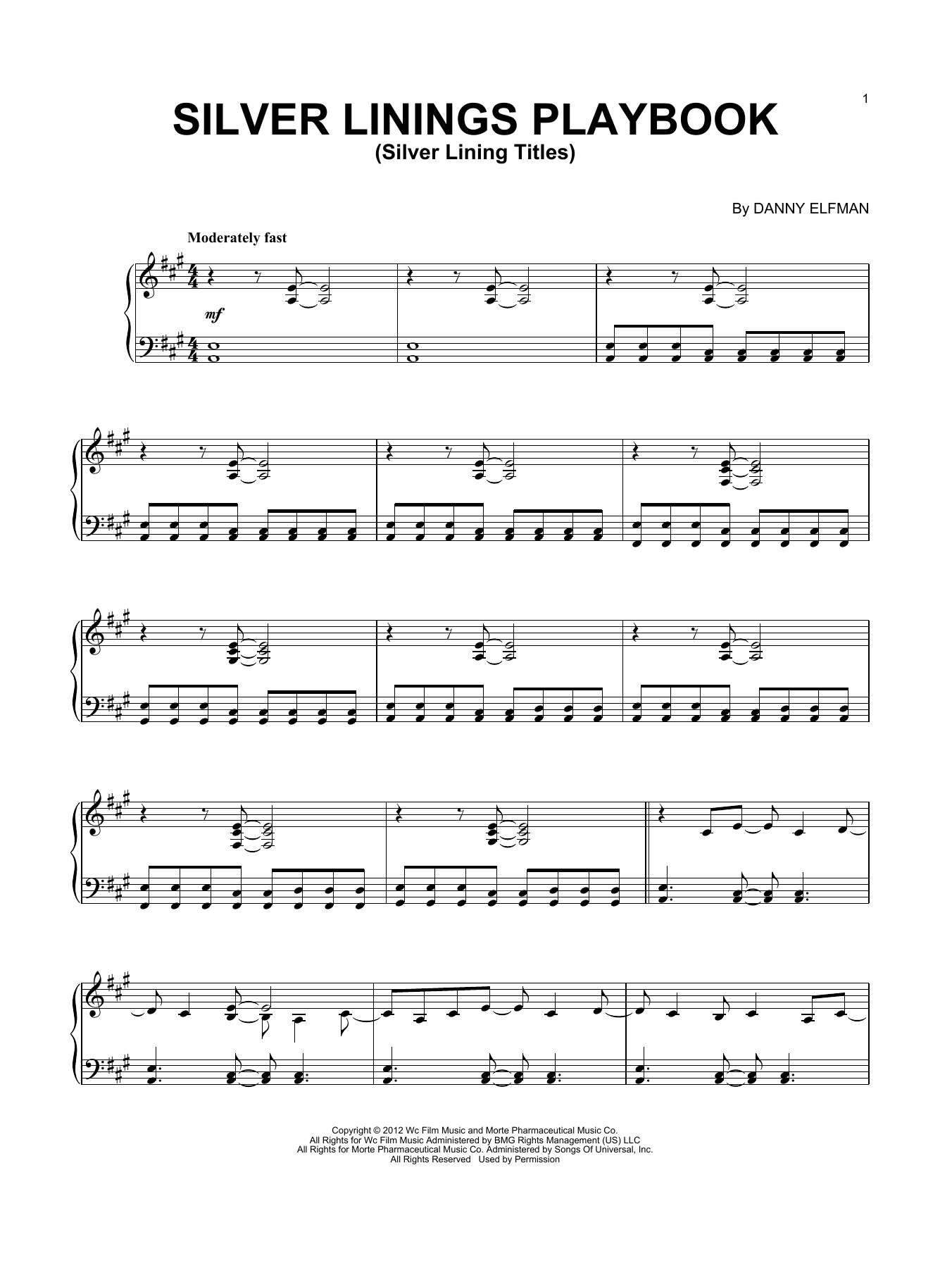 Download Danny Elfman Silver Lining Titles Sheet Music and learn how to play Piano Solo PDF digital score in minutes