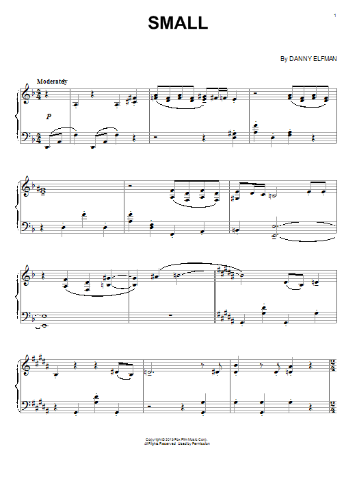 Download Danny Elfman Small Sheet Music and learn how to play Piano PDF digital score in minutes