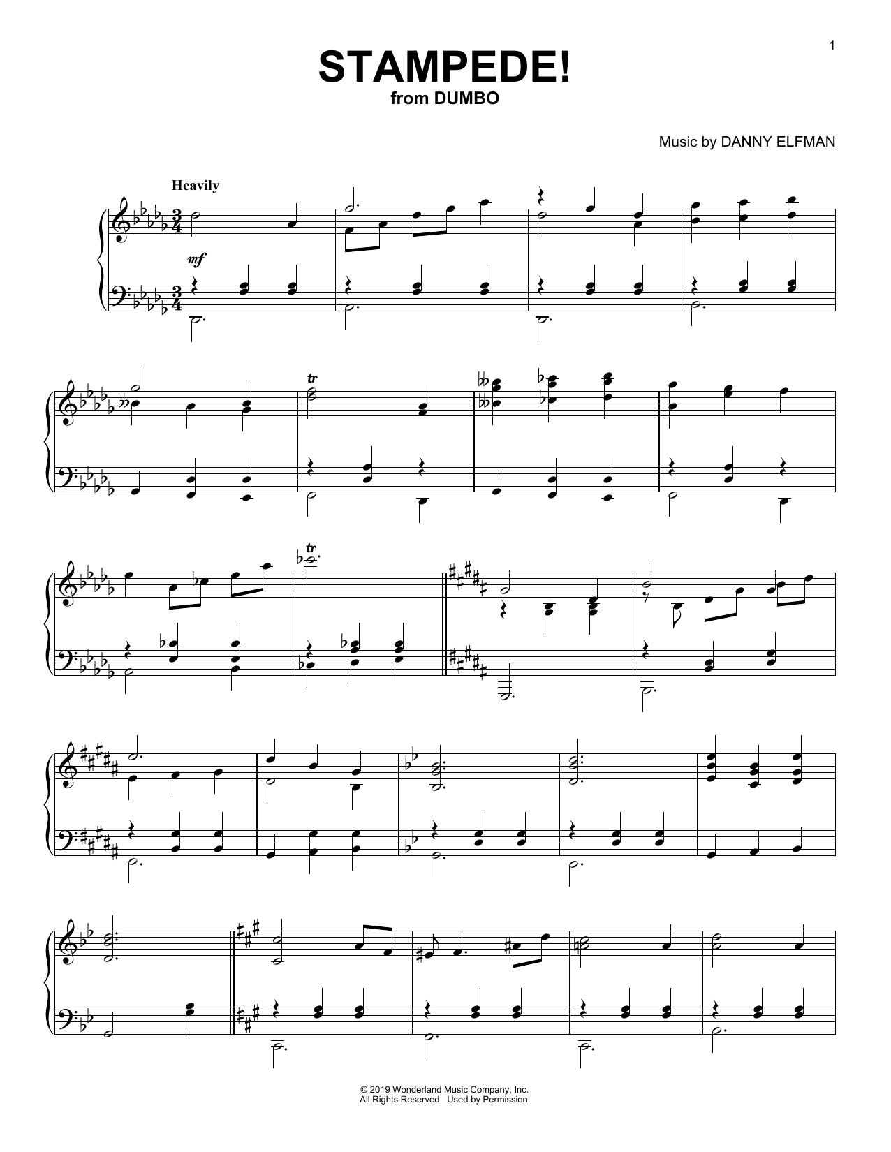 Download Danny Elfman Stampede! (from the Motion Picture Dumbo) Sheet Music and learn how to play Piano Solo PDF digital score in minutes