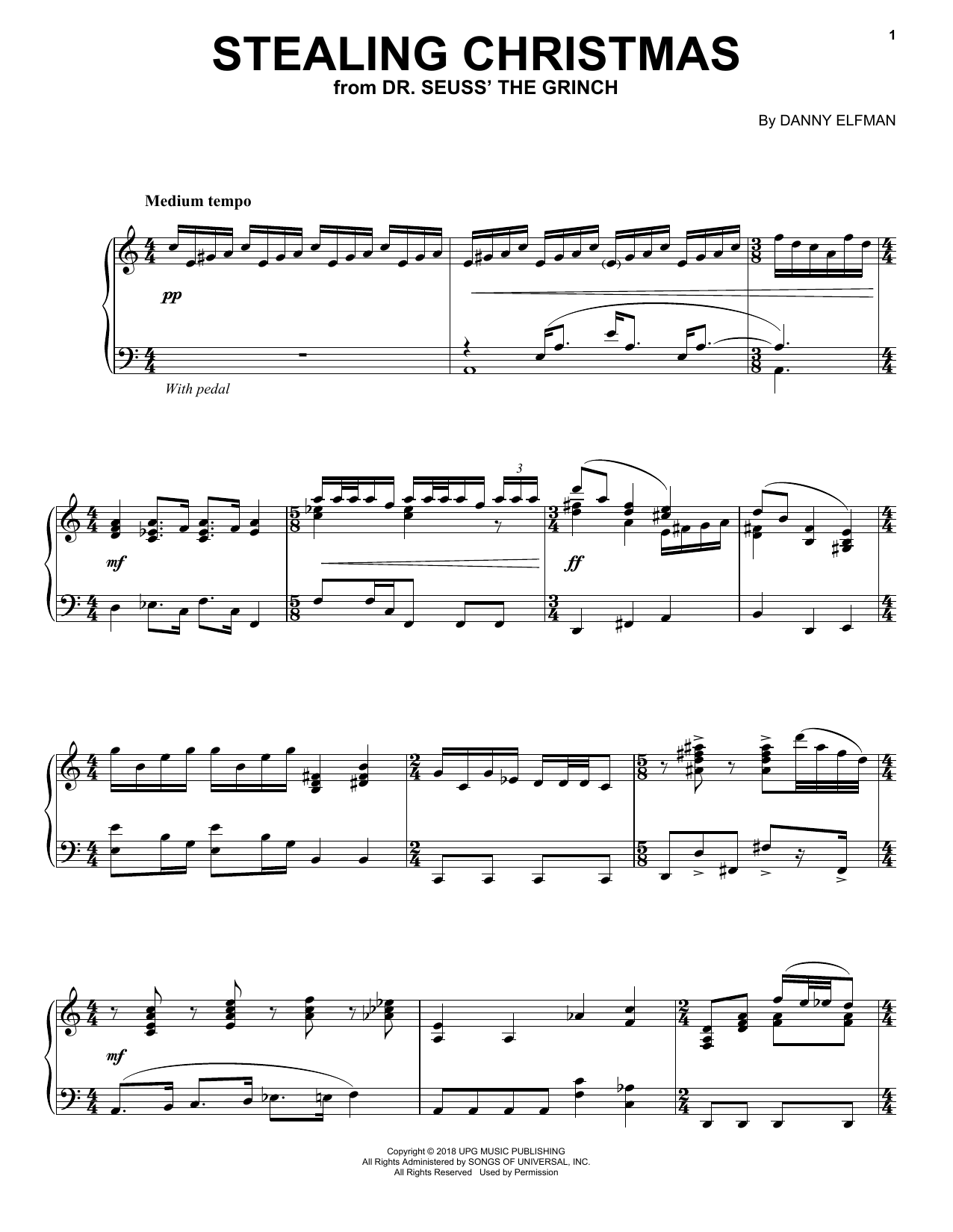 Download Danny Elfman Stealing Christmas (from The Grinch) Sheet Music and learn how to play Piano Solo PDF digital score in minutes