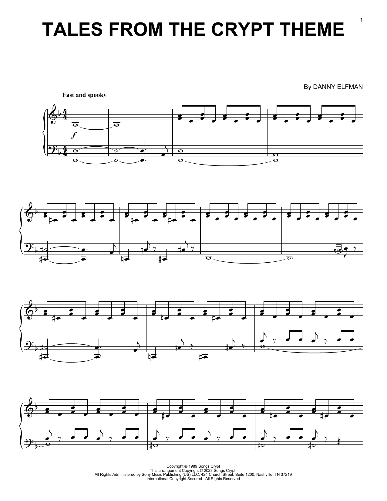Download Danny Elfman Tales From The Crypt Theme Sheet Music and learn how to play Melody Line, Lyrics & Chords PDF digital score in minutes
