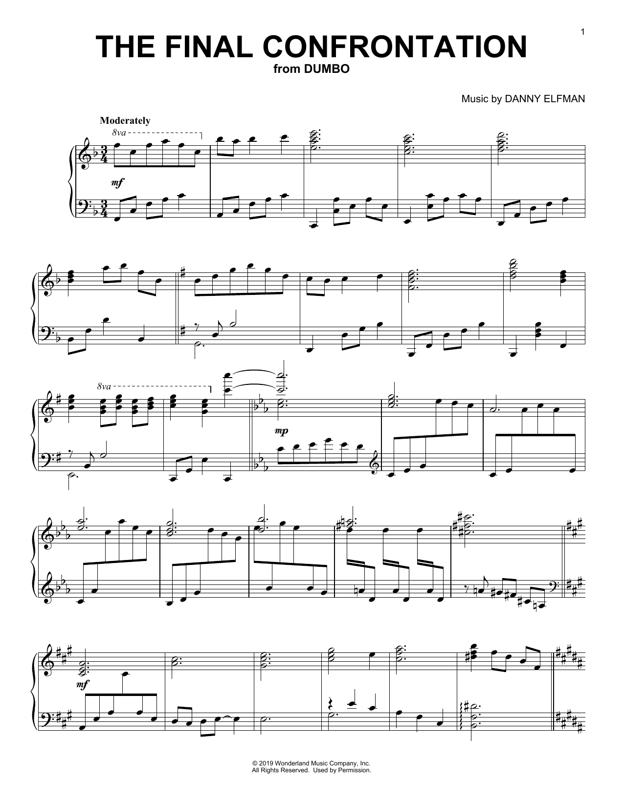 Download Danny Elfman The Final Confrontation (from the Motion Picture Dumbo) Sheet Music and learn how to play Piano Solo PDF digital score in minutes