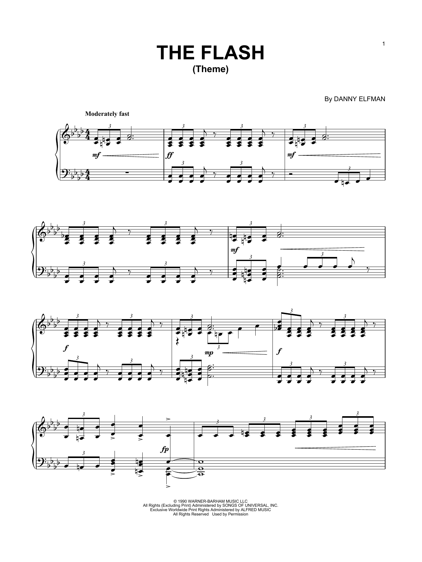 Download Danny Elfman Theme From The Flash Sheet Music and learn how to play Piano Solo PDF digital score in minutes