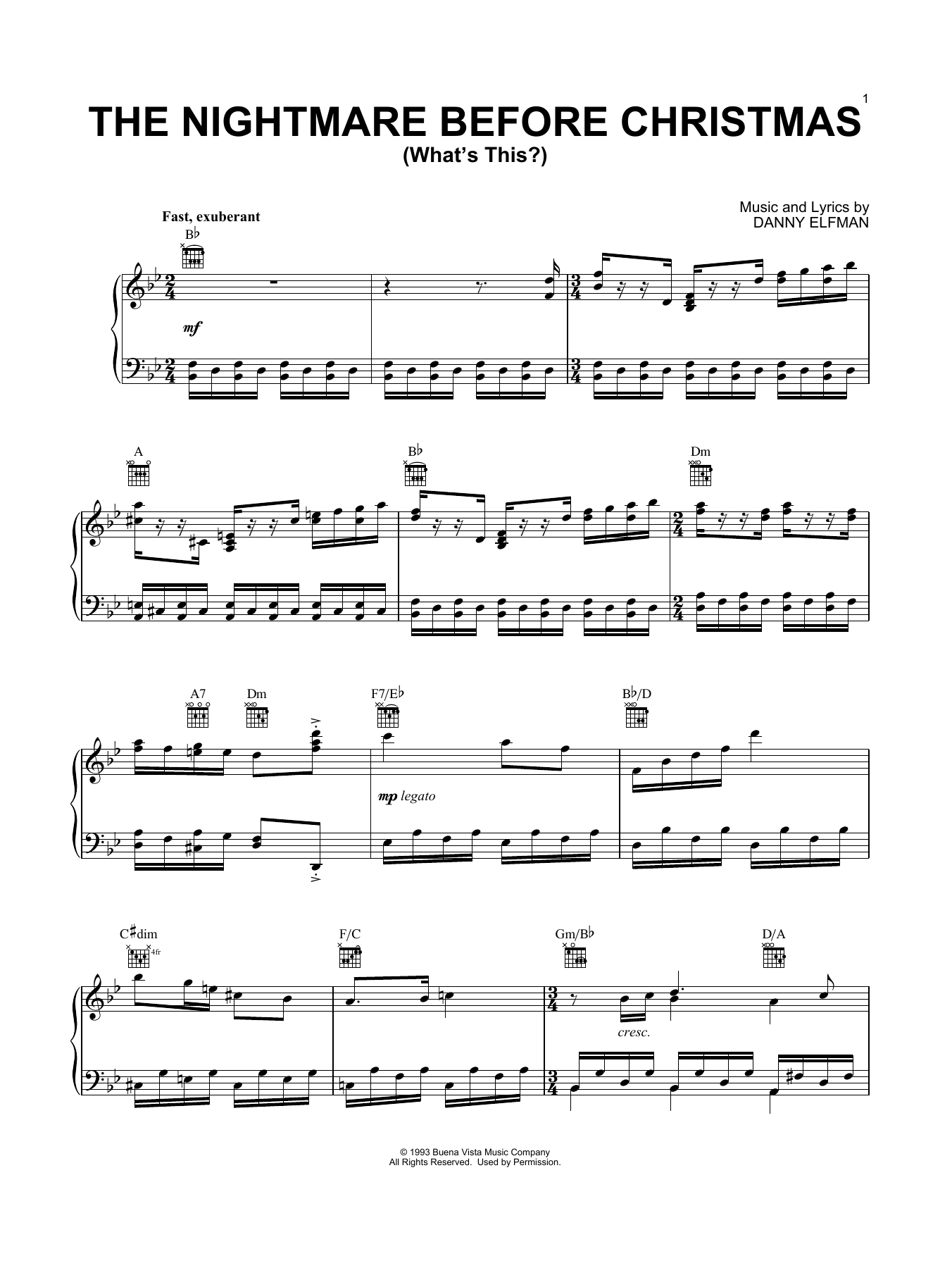 Download Danny Elfman What's This? Sheet Music and learn how to play Piano (Big Notes) PDF digital score in minutes