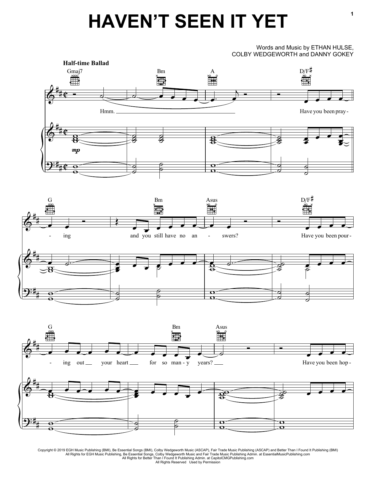 Download Danny Gokey Haven't Seen It Yet Sheet Music and learn how to play Piano, Vocal & Guitar Chords (Right-Hand Melody) PDF digital score in minutes