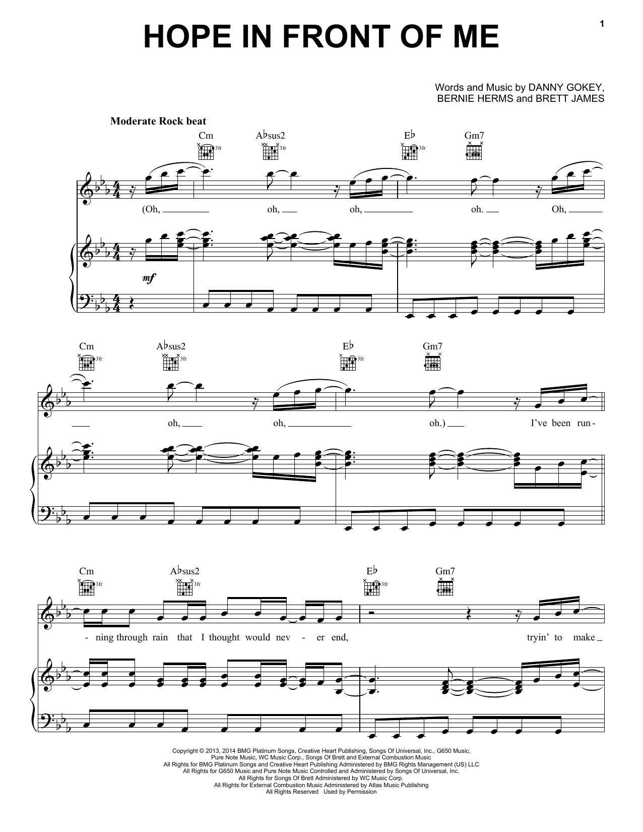 Download Danny Gokey Hope In Front Of Me Sheet Music and learn how to play Piano, Vocal & Guitar (Right-Hand Melody) PDF digital score in minutes