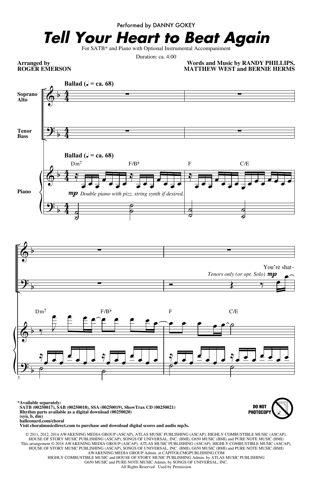 Download Roger Emerson Tell Your Heart To Beat Again Sheet Music and learn how to play SATB PDF digital score in minutes