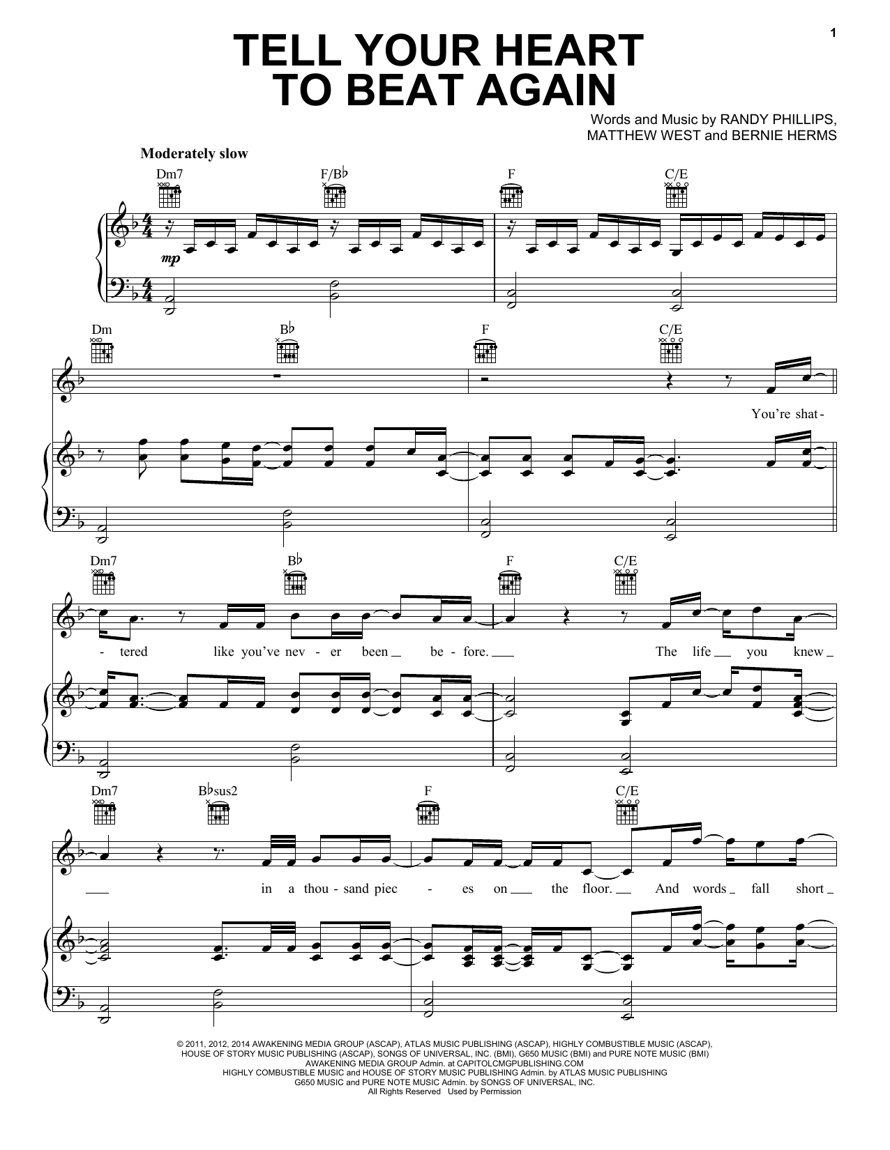 Download Danny Gokey Tell Your Heart To Beat Again Sheet Music and learn how to play Piano, Vocal & Guitar (Right-Hand Melody) PDF digital score in minutes