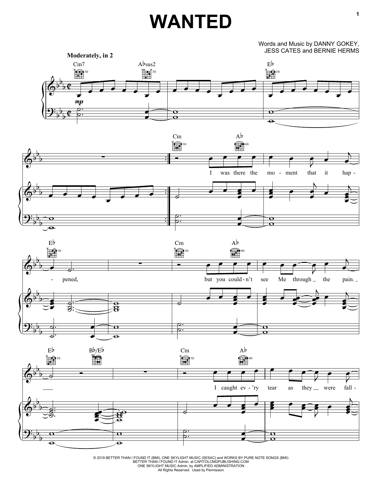 Download Danny Gokey Wanted Sheet Music and learn how to play Piano, Vocal & Guitar Chords (Right-Hand Melody) PDF digital score in minutes