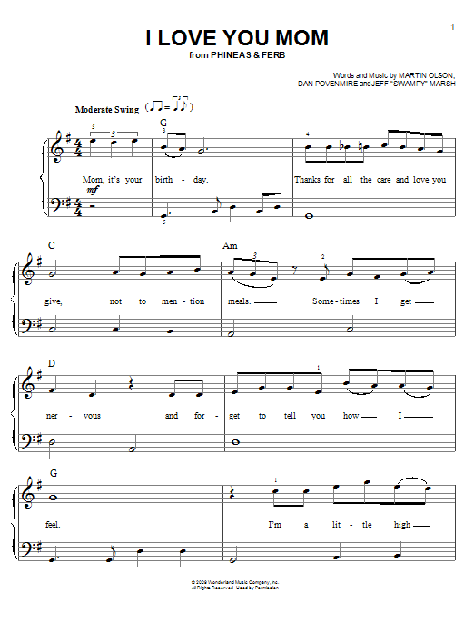 Download Danny Jacob I Love You Mom Sheet Music and learn how to play Easy Piano PDF digital score in minutes