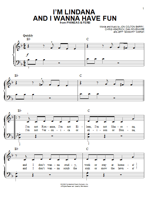Download Danny Jacob I'm Lindana And I Wanna Have Fun Sheet Music and learn how to play Easy Piano PDF digital score in minutes