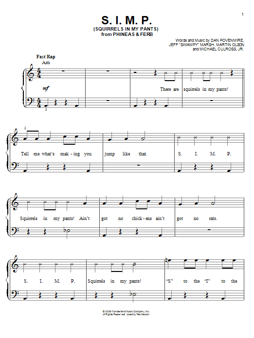 Download Danny Jacob S.I.M.P. (Squirrels In My Pants) Sheet Music and learn how to play Easy Piano PDF digital score in minutes