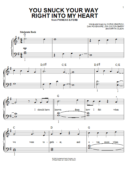 Download Danny Jacob You Snuck Your Way Right Into My Heart Sheet Music and learn how to play Easy Piano PDF digital score in minutes