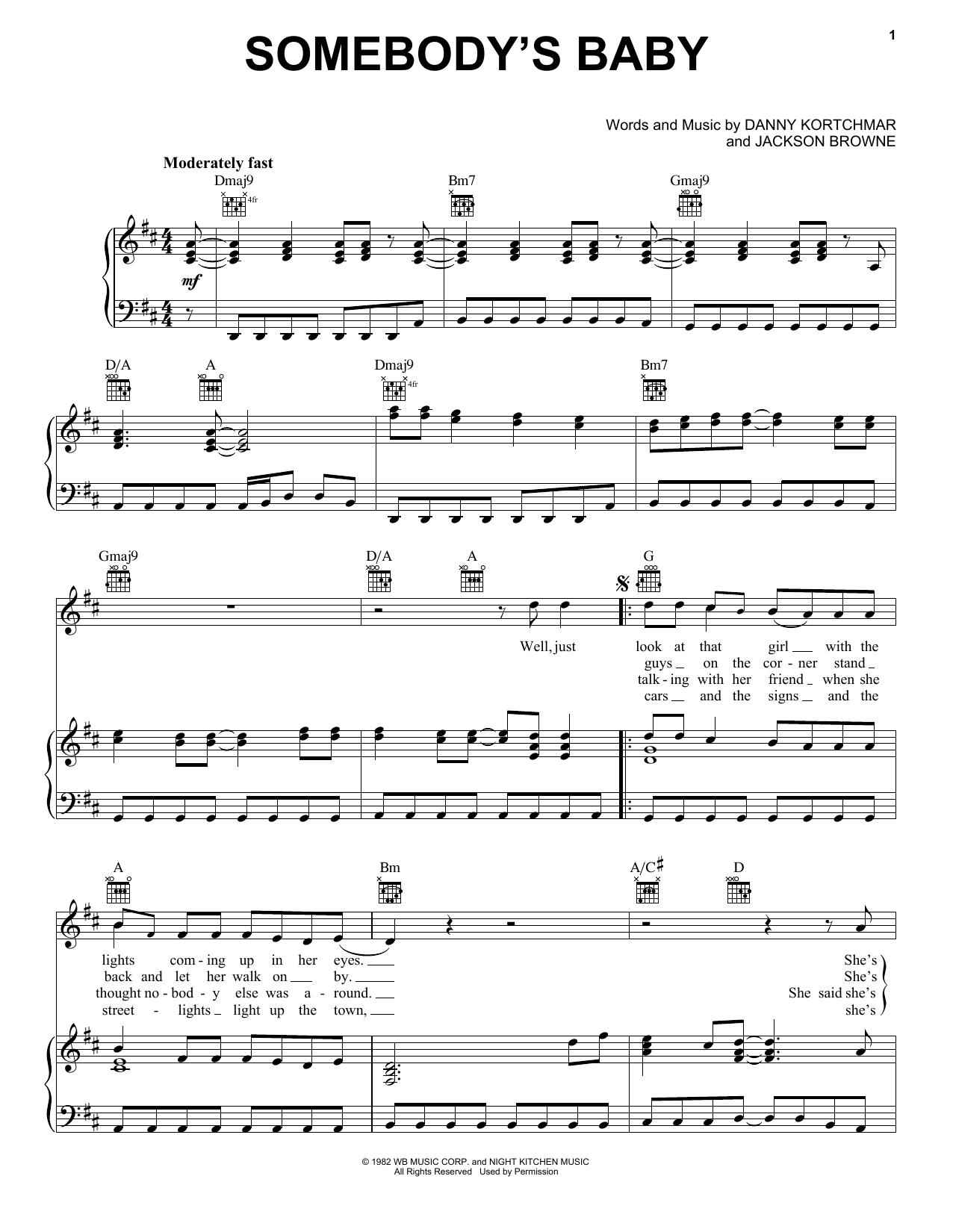 Download Danny Kortchmar Somebody's Baby Sheet Music and learn how to play Piano, Vocal & Guitar (Right-Hand Melody) PDF digital score in minutes