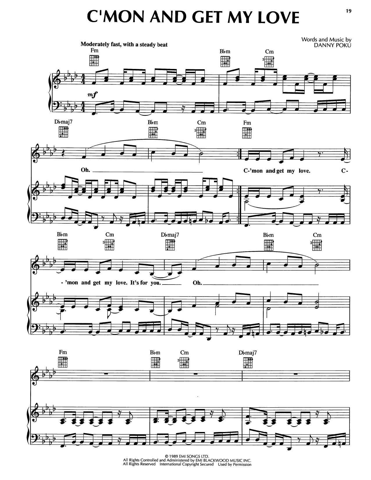Download Danny Poku C'mon And Get My Love (feat. Cathy Dennis) Sheet Music and learn how to play Piano, Vocal & Guitar Chords (Right-Hand Melody) PDF digital score in minutes