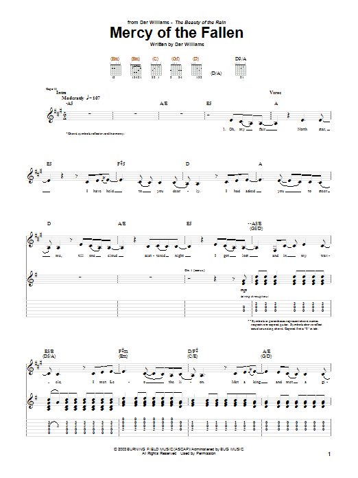 Download Dar Williams Mercy Of The Fallen Sheet Music and learn how to play Guitar Tab PDF digital score in minutes
