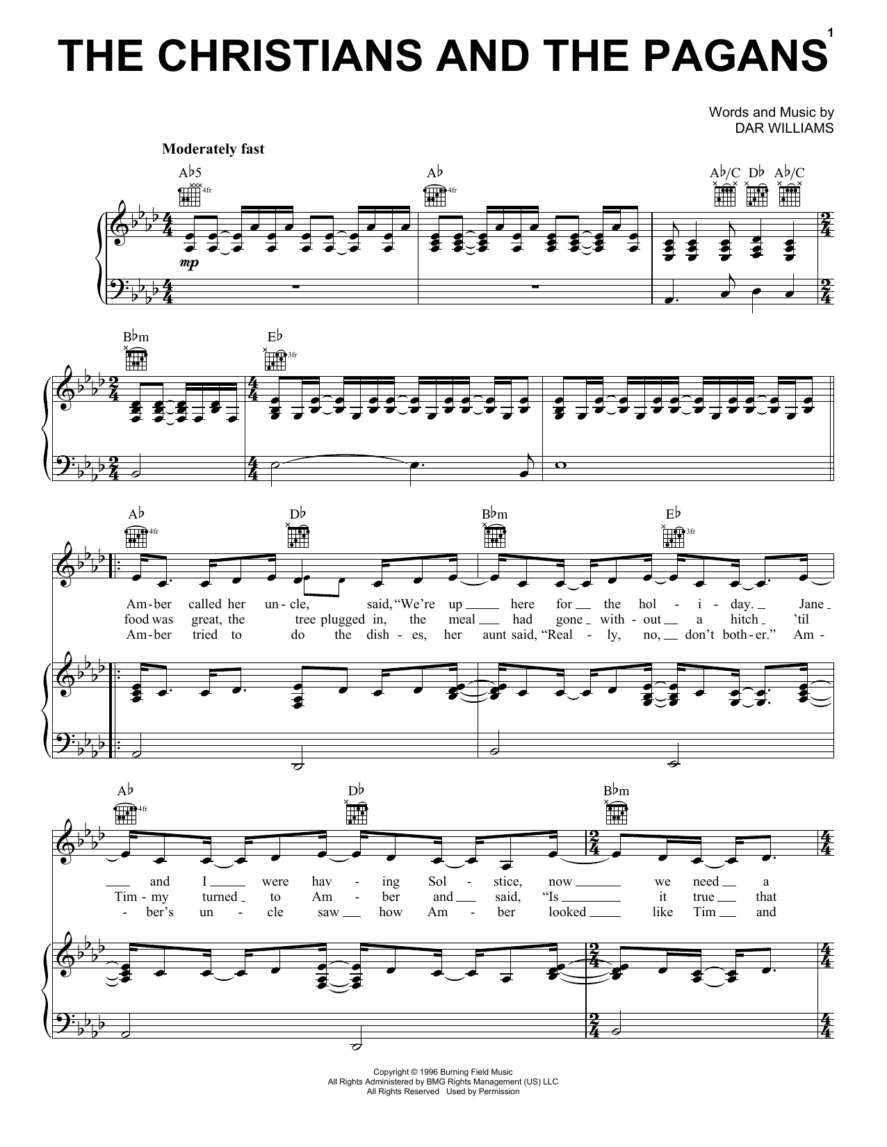 Download Dar Williams The Christians And The Pagans Sheet Music and learn how to play Piano, Vocal & Guitar (Right-Hand Melody) PDF digital score in minutes