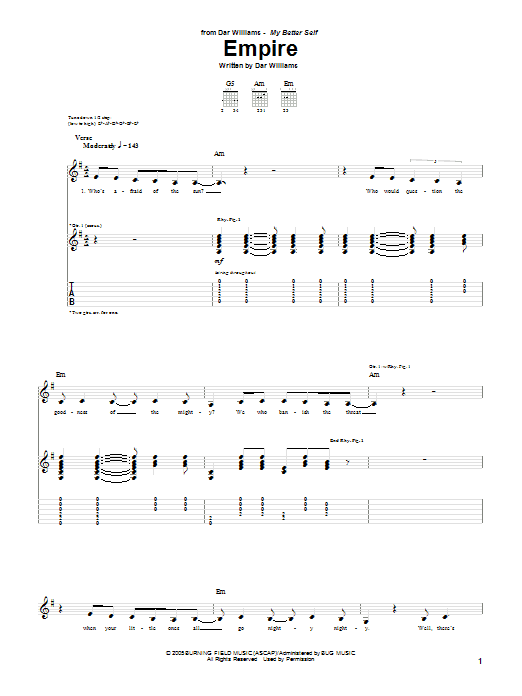 Download Dar Williams The Empire Sheet Music and learn how to play Guitar Tab PDF digital score in minutes