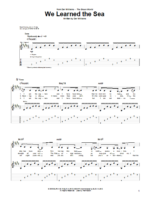 Download Dar Williams We Learned The Sea Sheet Music and learn how to play Guitar Tab PDF digital score in minutes